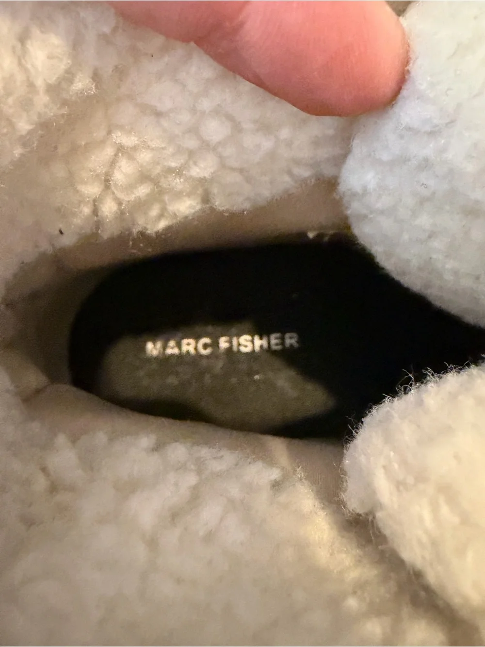 Marc Fisher Black Suede Ankle Booties with White Sherpa Collar